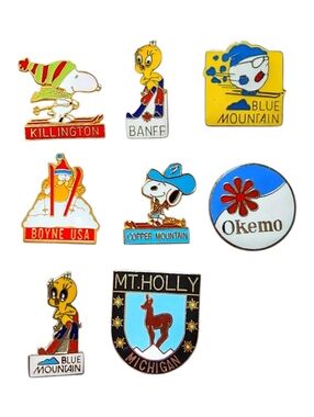 Vintage 80s Ski Snowboard Resort Enamel Pins Lot Banff Killington Blue Mountain